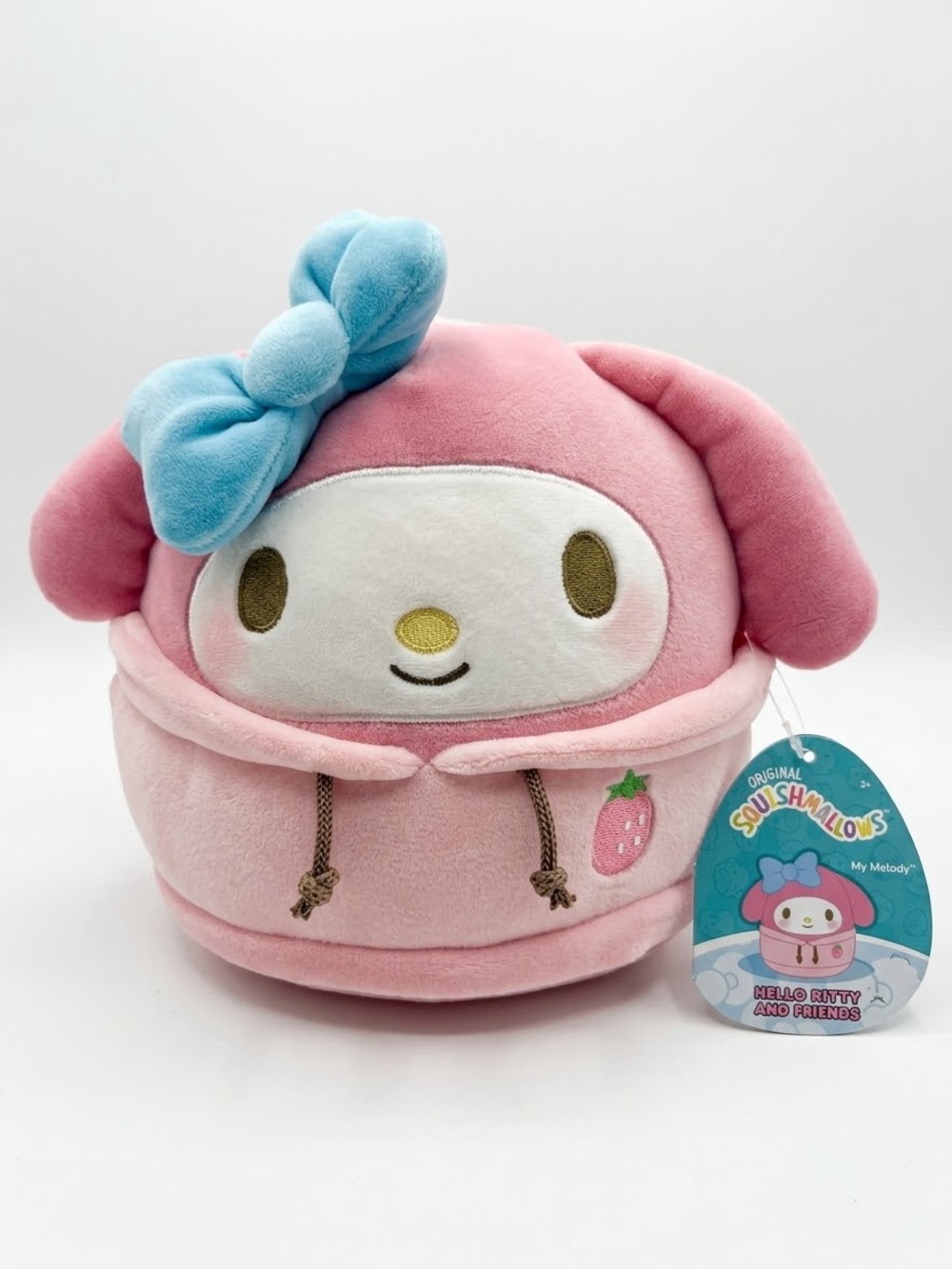 Sanrio My Melody Pink Plush with Blue Bow Hooded Stuffed Toy NWT 8” inches